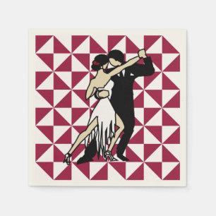 Tango Dancers Burgundy and White Geometric Napkin