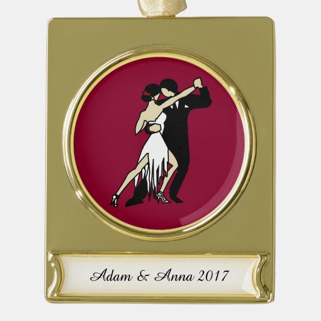 Tango Dancers Gold Plated Banner Ornament (Front)