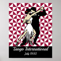 Tango Dancers on Burgundy Geometric Background