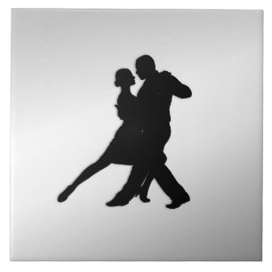 Tango Dancers Silhouette 2 Silver Ceramic Tile