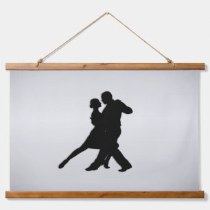 Tango Dancers Silhouette 2 Silver Hanging Tapestry