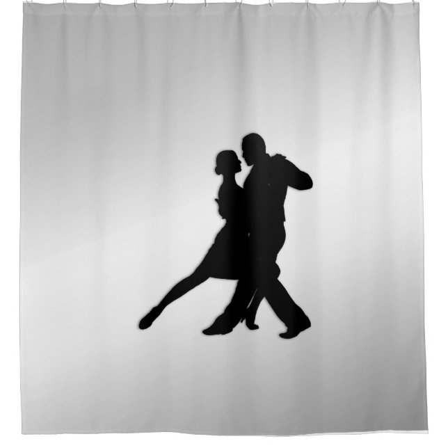 Tango Dancers Silhouette 2 Silver Shower Curtain (Front)