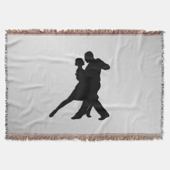 Tango Dancers Silhouette 2 Silver Throw Blanket (Front)