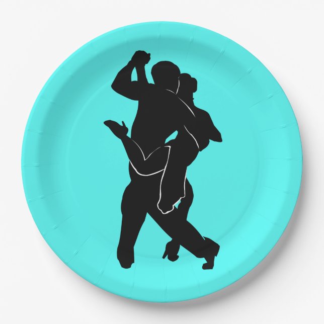 Tango Dancers Turquoise Paper Plates Choose Colour (Front)
