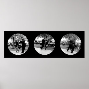 Tango in the Plaza in Buenos Aires - Black & White Poster