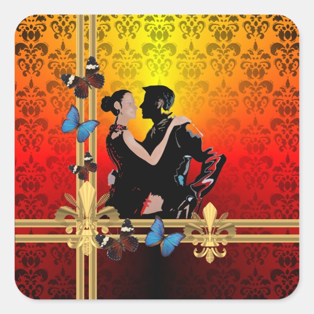 Tango on damask square sticker (Front)