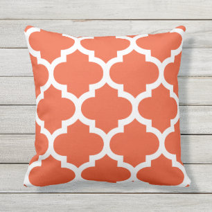 Tango Orange Moroccan Quatrefoil Outdoor Pillows