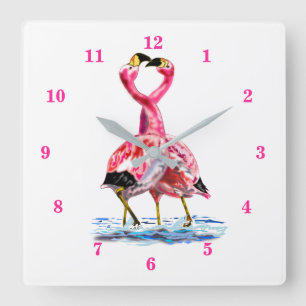Tango Pink Flamingos Square Wall Clock