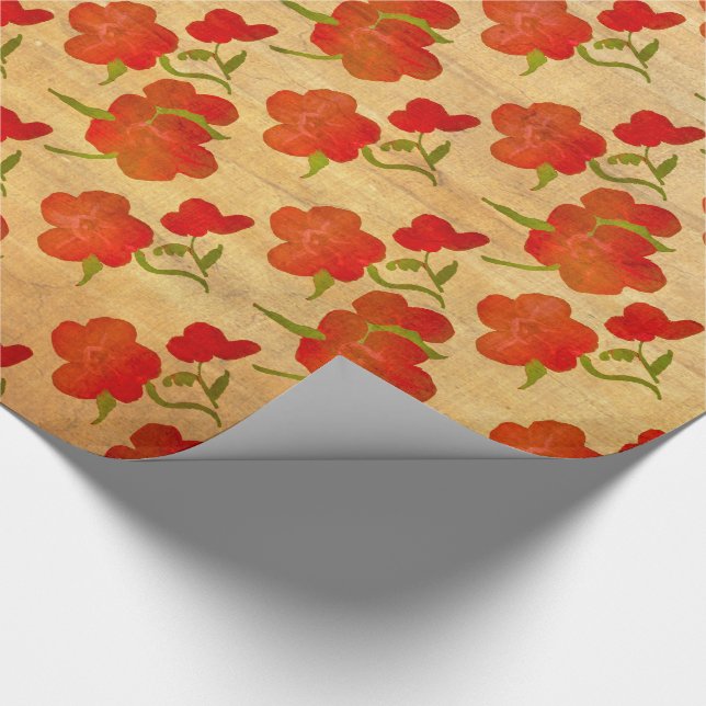 Tango Red Peonies on Gold Silk v2 Wrapping Paper (Corner)