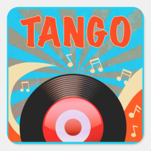 Tango Vinyl Record with Music Notes Pop Art Square Sticker