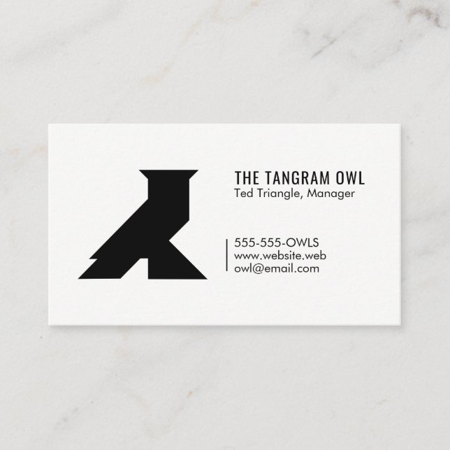 Tangram Owl Black Geometric Shape Simple White Business Card (Front)