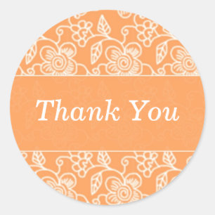 Tangy Orange Floral Swirls Thank You Stickers