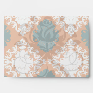 tangy orange teal white damask pattern envelope