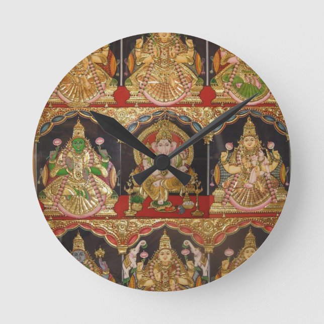 TANJORE PAINTING ASHTALAKSHMI SOUTH INDIA ROUND CLOCK (Front)