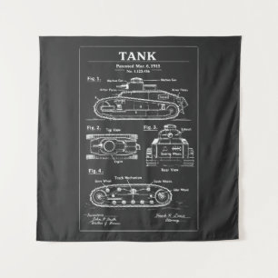 tank blueprint patent design tapestry