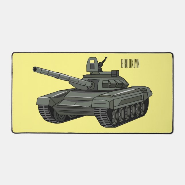 Tank cartoon illustration desk mat (Front)