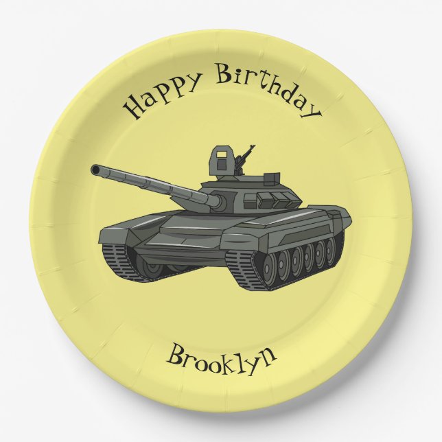 Tank cartoon illustration paper plate (Front)