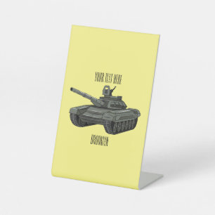 Tank cartoon illustration pedestal sign
