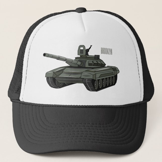 Tank cartoon illustration trucker hat (Front)