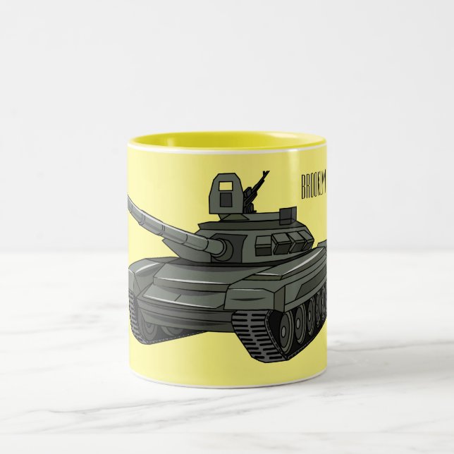 Tank cartoon illustration Two-Tone coffee mug (Center)