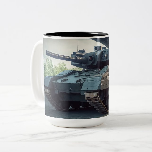 Tank from an alternate reality Two-Tone coffee mug (Front Left)