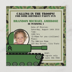 Tank Party Birthday/ Photo Invitation