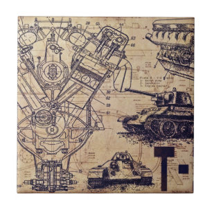 Tank Schematics Art Ceramic Tile