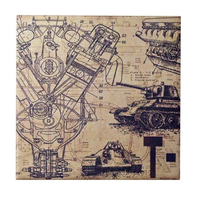 Tank Schematics Art Ceramic Tile (Front)