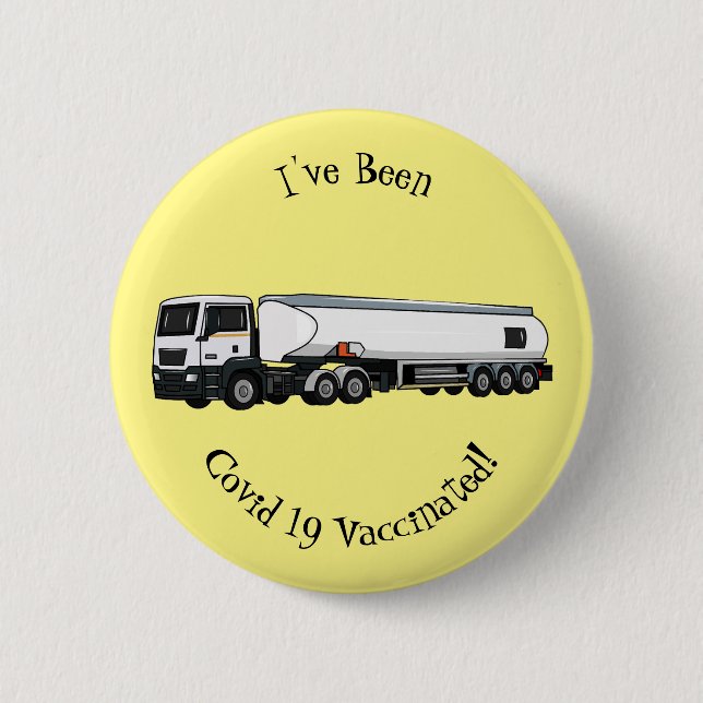 Tanker truck fuel transport cartoon illustration 6 cm round badge (Front)