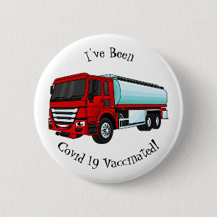 Tanker truck fuel transport cartoon illustration 6 cm round badge