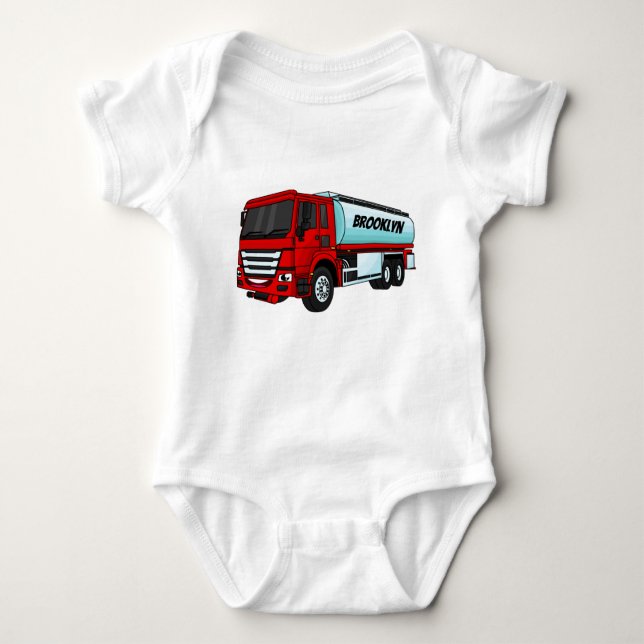 Tanker truck fuel transport cartoon illustration baby bodysuit (Front)
