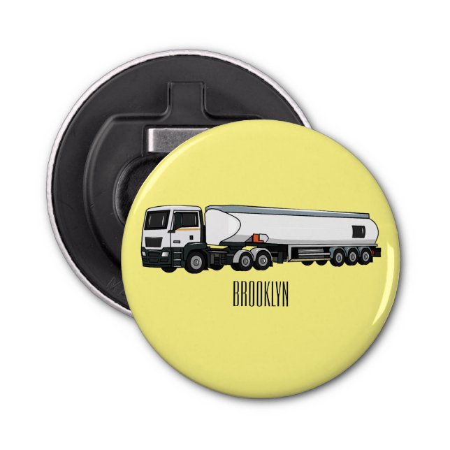 Tanker truck fuel transport cartoon illustration bottle opener (Front)