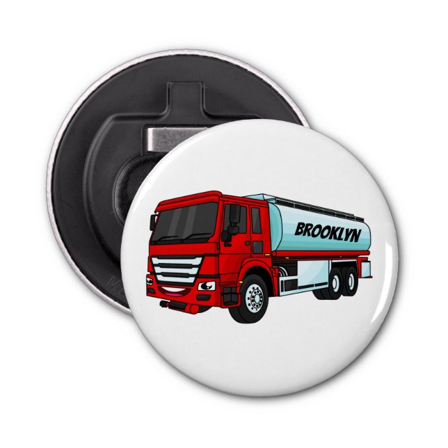 Tanker truck fuel transport cartoon illustration bottle opener (Front)