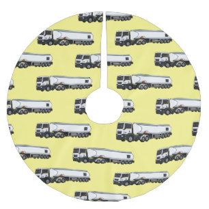 Tanker truck fuel transport cartoon illustration brushed polyester tree skirt