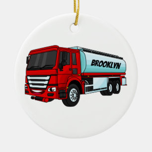 Tanker truck fuel transport cartoon illustration  ceramic ornament