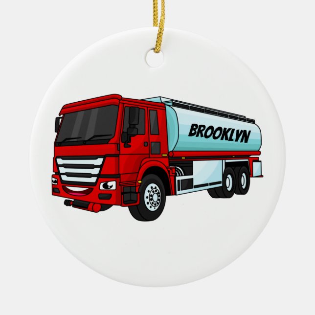 Tanker truck fuel transport cartoon illustration  ceramic ornament (Front)