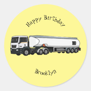 Tanker truck fuel transport cartoon illustration classic round sticker