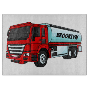 Tanker truck fuel transport cartoon illustration cutting board