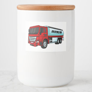 Tanker truck fuel transport cartoon illustration food label