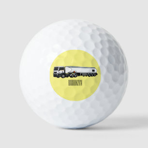 Tanker truck fuel transport cartoon illustration golf balls