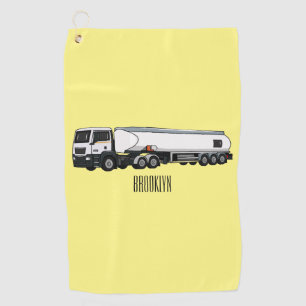 Tanker truck fuel transport cartoon illustration golf towel