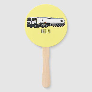 Tanker truck fuel transport cartoon illustration hand fan