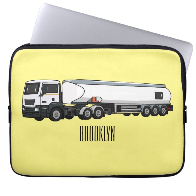 Tanker truck fuel transport cartoon illustration laptop sleeve (Front)