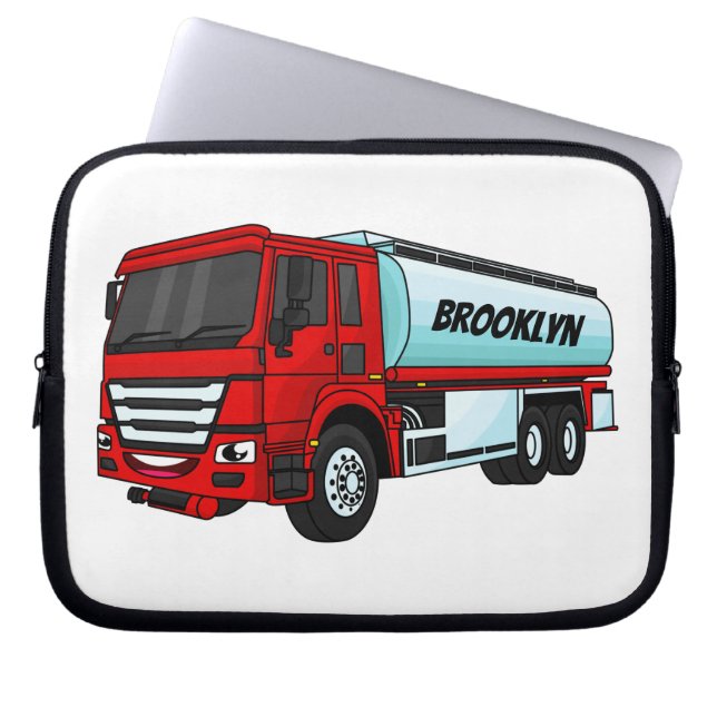 Tanker truck fuel transport cartoon illustration laptop sleeve (Front)
