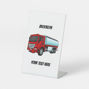 Tanker truck fuel transport cartoon illustration pedestal sign