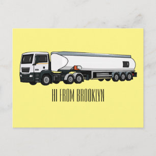 Tanker truck fuel transport cartoon illustration postcard