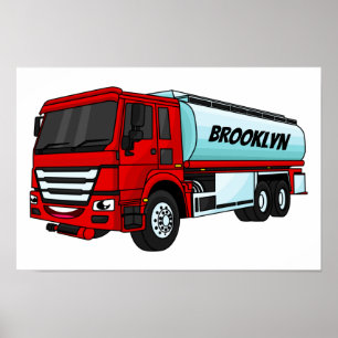 Tanker truck fuel transport cartoon illustration poster
