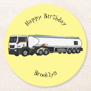 Tanker truck fuel transport cartoon illustration round paper coaster