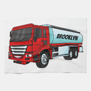 Tanker truck fuel transport cartoon illustration tea towel