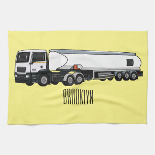 Tanker truck fuel transport cartoon illustration tea towel